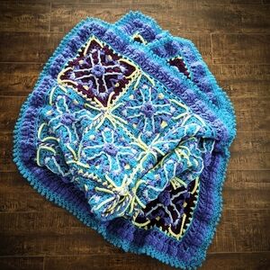 Unique Handmade Blue and Purple Crochet Blanket